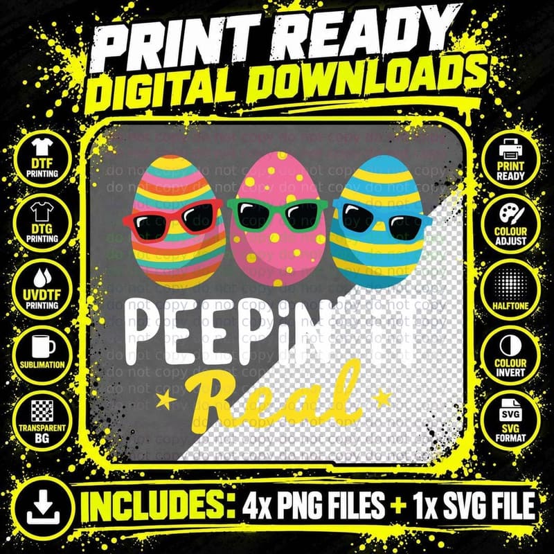 Peepin' It Real Shirts, Happy Easter Bunny Png SVG Digital Bundle