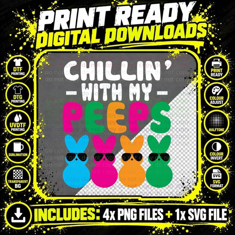 Peeps Easter Bunny T-Shirt, Retro Sunglasses Style Png SVG Digital Bundle