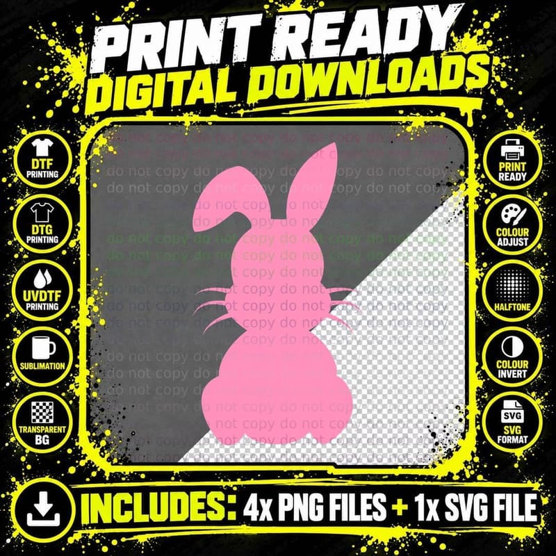 Pink Bunny Silhouette Easter T-Shirt, Easter Graphic Tee Png SVG Digital Bundle
