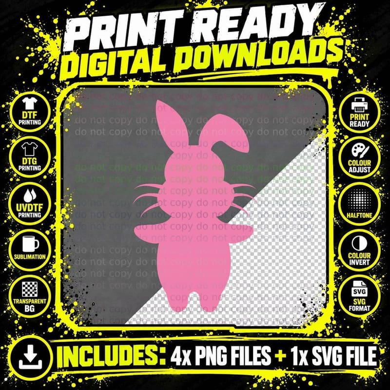 Pink Bunny Silhouette Easter T-Shirt, Easter Graphic Tee Png SVG Digital Bundle