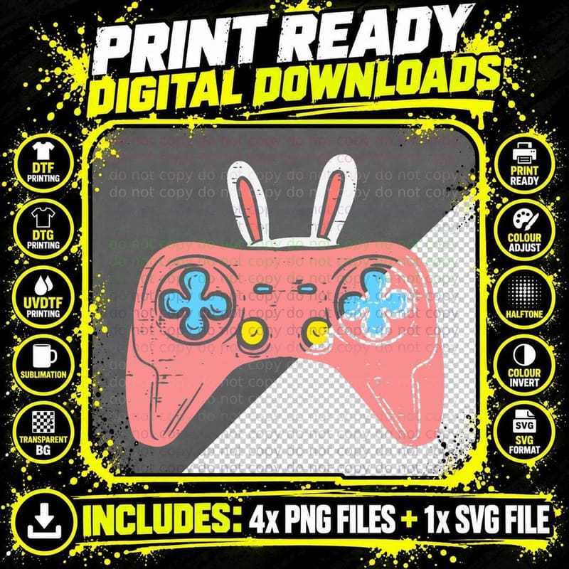Pink Game Controller Bunny Easter T-Shirt Png SVG Digital Bundle
