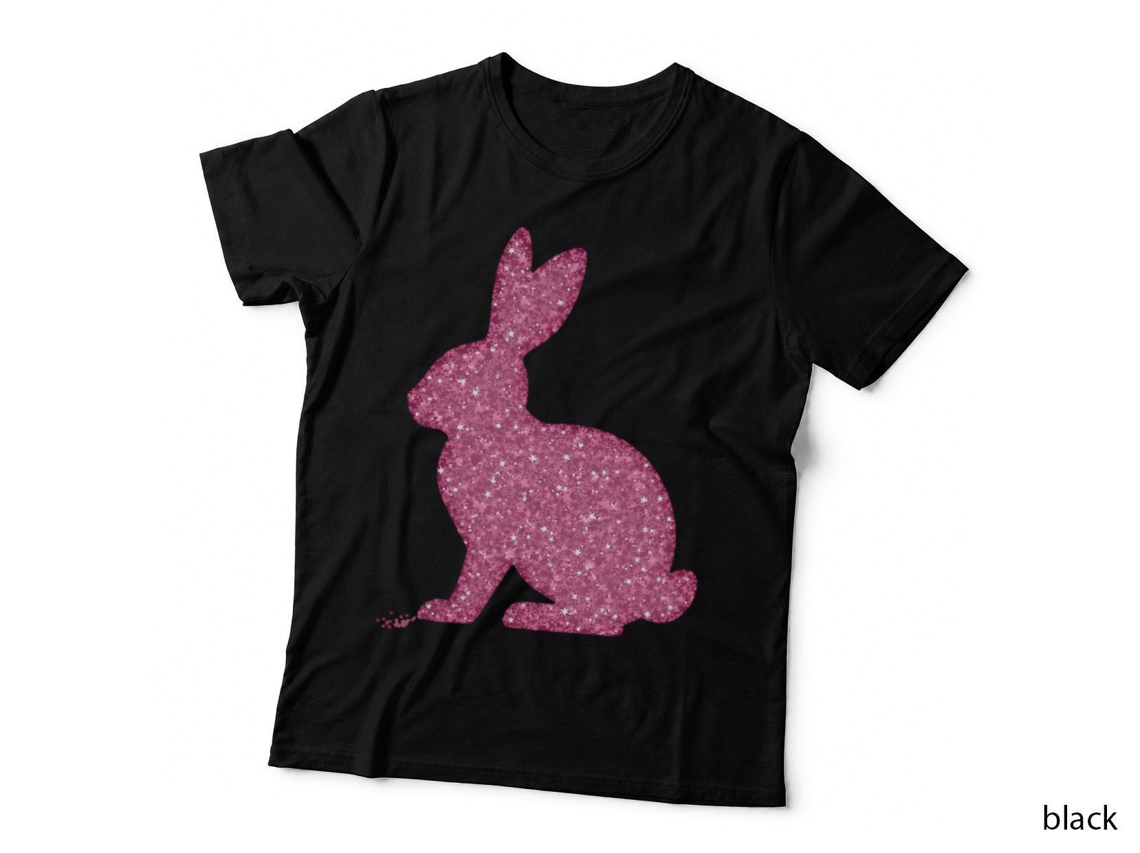 Pink Glitter Rabbit Silhouette Cute Sparkly Animal Easter Graphic Design T-Shirt