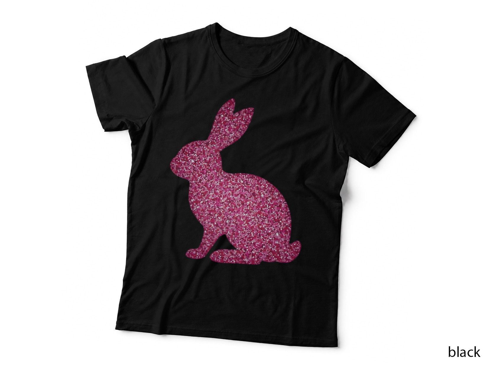 Pink Glitter Rabbit Silhouette Sparkly Cute Animal Easter Graphic T-Shirt