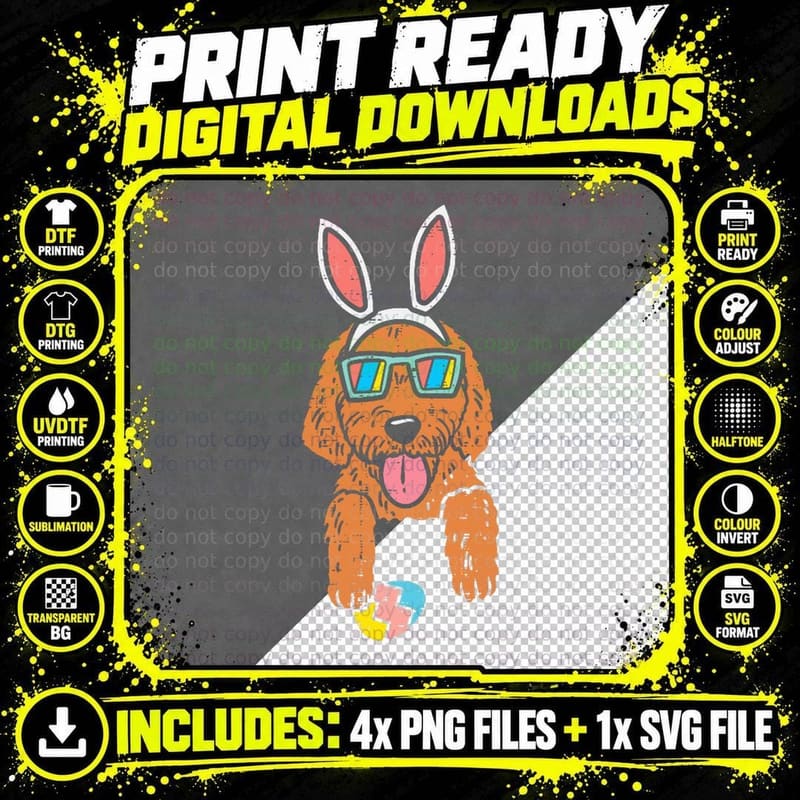 Pocket Goldendoodle Bunny Egg Easter Day Dog Owner Men Png SVG Digital Bundle