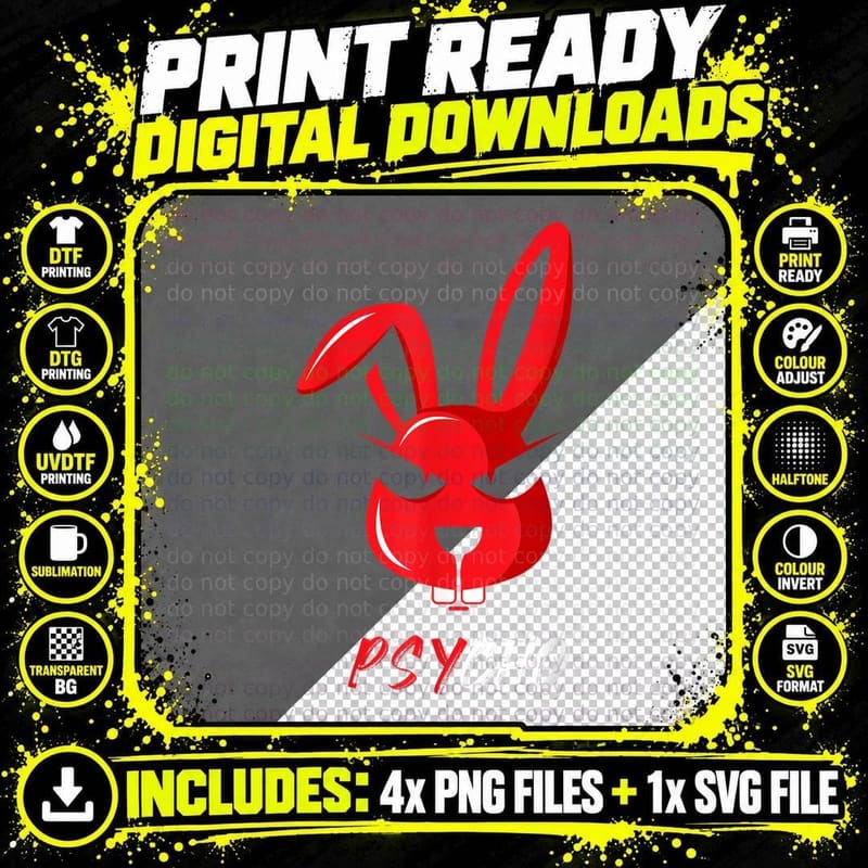 Psycho Bunny Rabbit T-Shirt, Funny Weird Animal Print Png SVG Digital Bundle