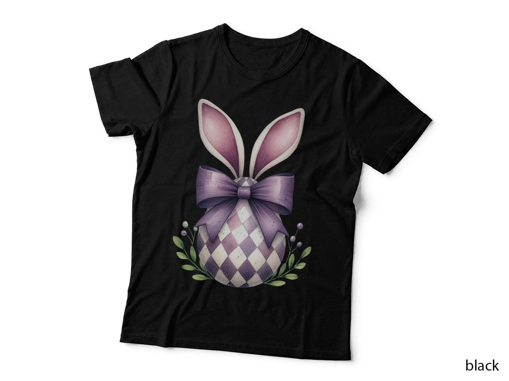 Purple Checkered Egg with Bunny Ears Easter T-Shirt, Easter Graphic Tee