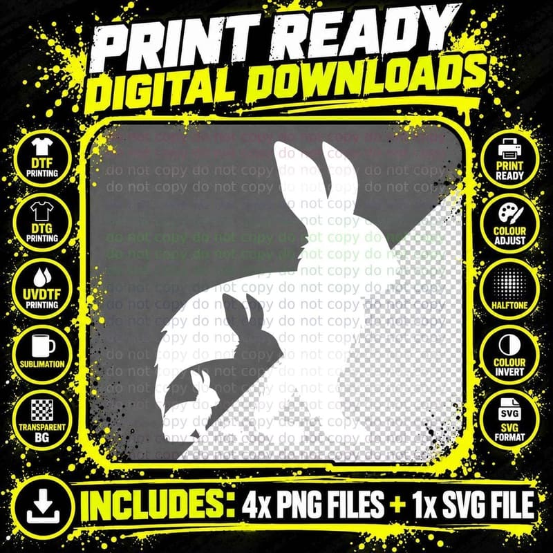 Rabbit Family Silhouette Easter T-Shirt Png SVG Digital Bundle
