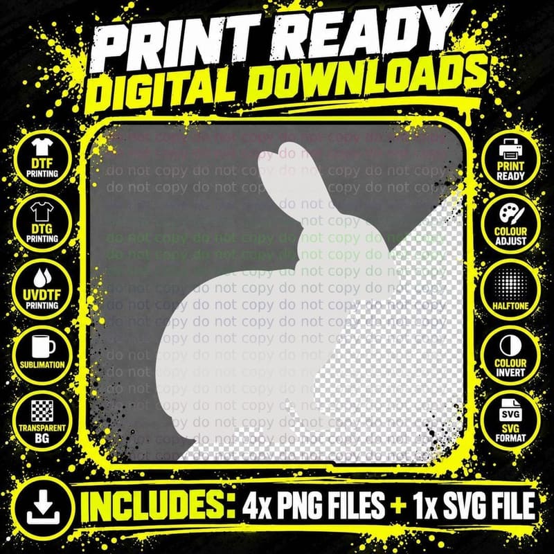 Rabbit Silhouette Easter Art T-Shirt, Easter Graphic Tee Png SVG Digital Bundle