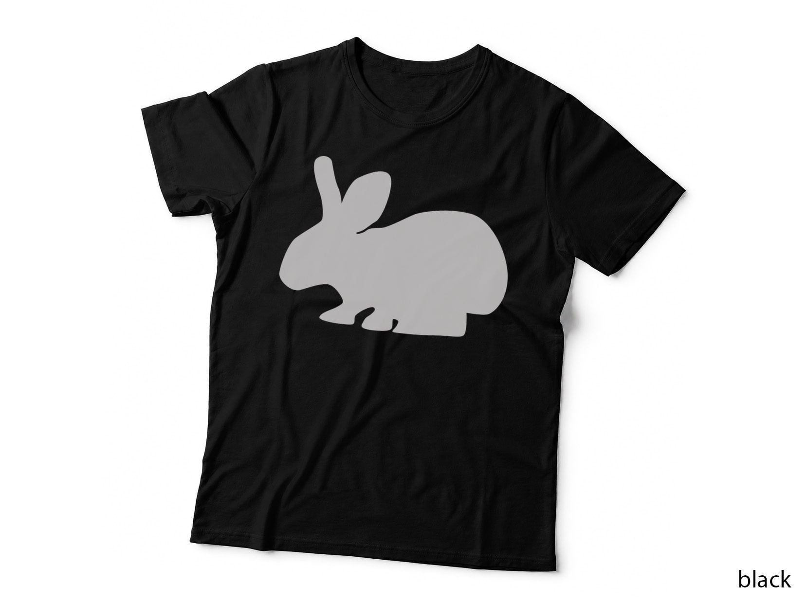 Rabbit Silhouette on Gray Background Easter T-Shirt, Easter Graphic Tee