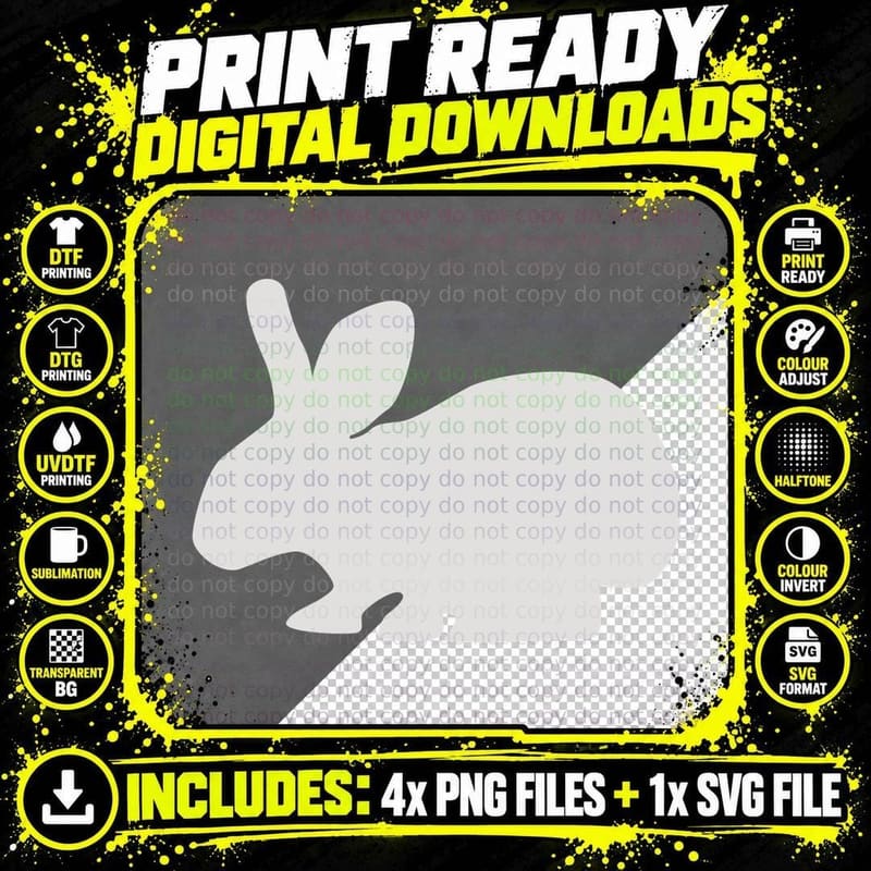 Rabbit Silhouette on Gray Background Easter T-Shirt Png SVG Digital Bundle