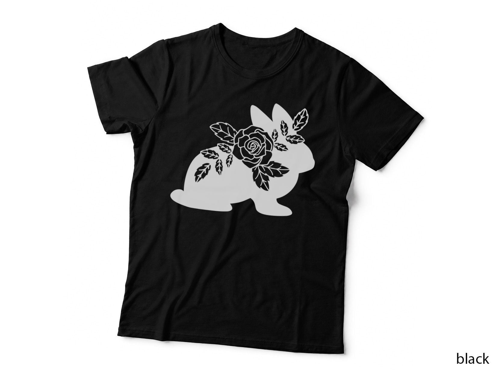 Rabbit Silhouette with Rose Easter T-Shirt, Easter Graphic Tee