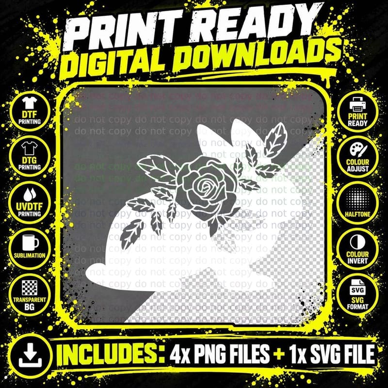 Rabbit Silhouette with Rose Easter T-Shirt Png SVG Digital Bundle