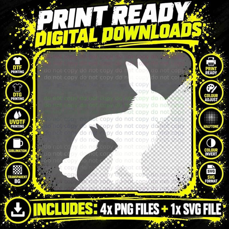 Rabbit Silhouette with Smaller Rabbit Easter T-Shirt Png SVG Digital Bundle