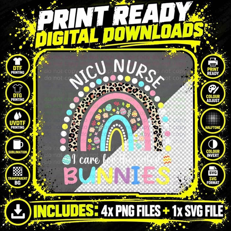 Rainbow I Care for the Cutest Bunnies NICU Nurse Easter Png SVG Digital Bundle