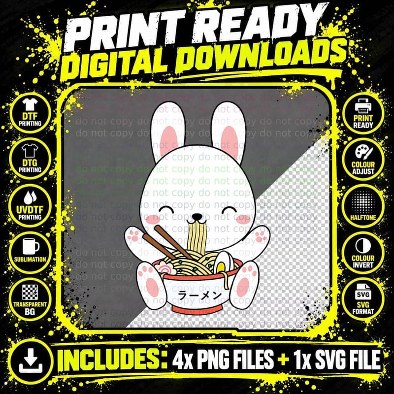 Ramen Bunny Bowl for Kawaii Ramen Noodle Soup Lover - Png SVG Digital Bundle