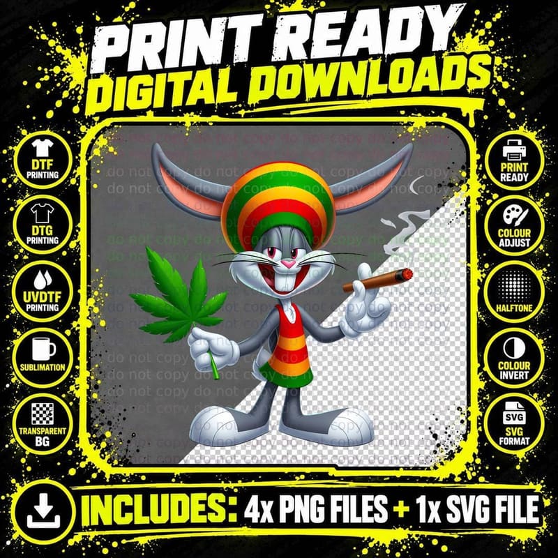 Rasta Bunny T-Shirt, 420 Weed Print, Reggae Vibes Png SVG Digital Bundle