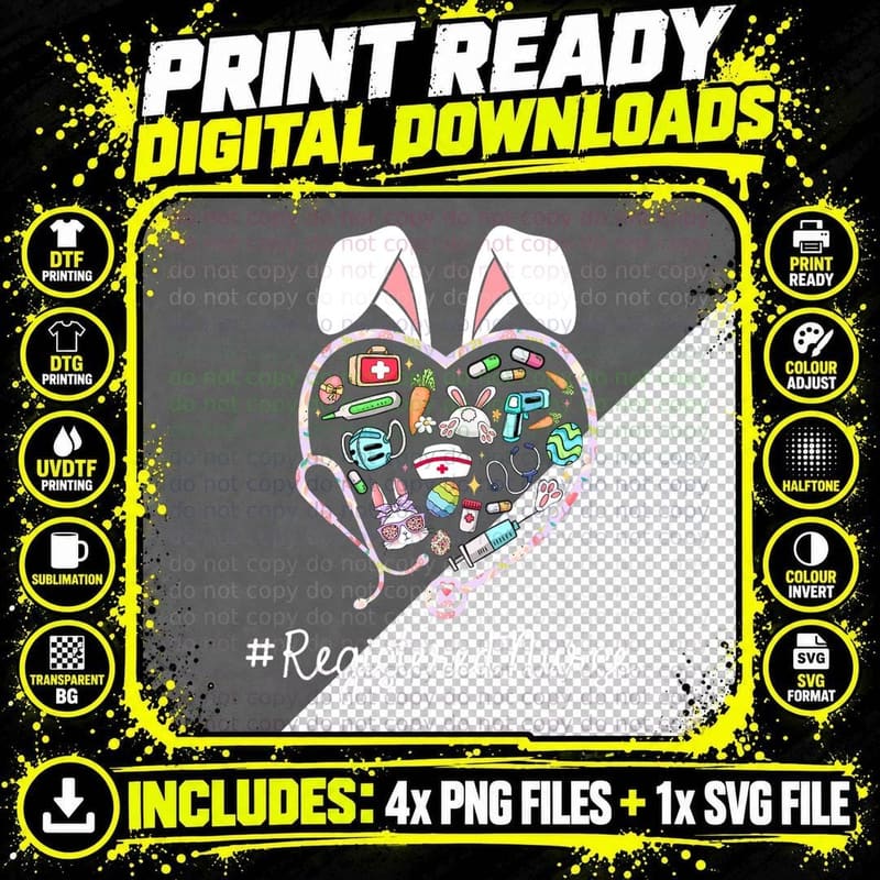 Registered Nurse Easter Stethoscope Heart Bunny Egg Png SVG Digital Bundle