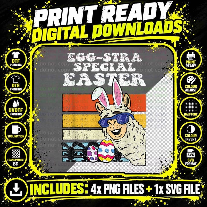 Retro Easter Llama Bunny Ears T-Shirt, Easter Egg Hunt Png SVG Digital Bundle