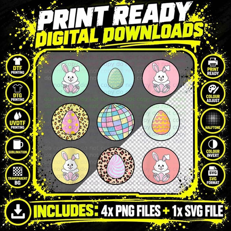 Retro Groovy Easter Bunny Disco Happy Easter Leopard Png SVG Digital Bundle
