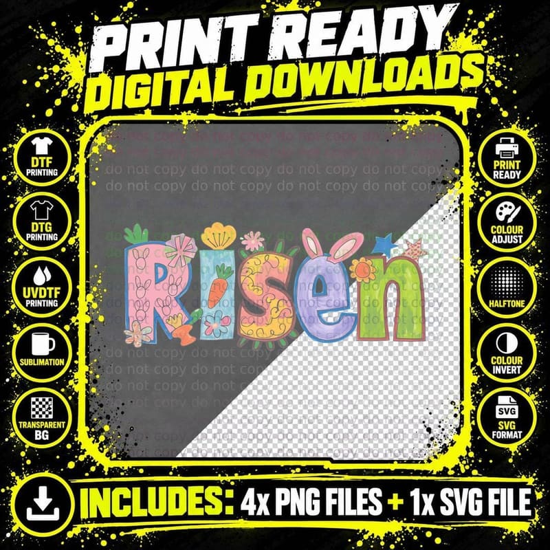 Risen Easter T-Shirt, Easter-Themed Illustration with Png SVG Digital Bundle