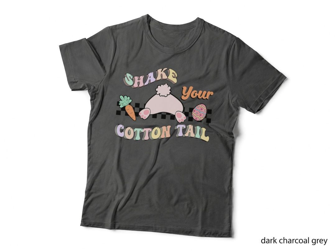 Shake Your Cotton Tail Easter T-Shirt, Easter Bunny with Carrot and Egg Graphic