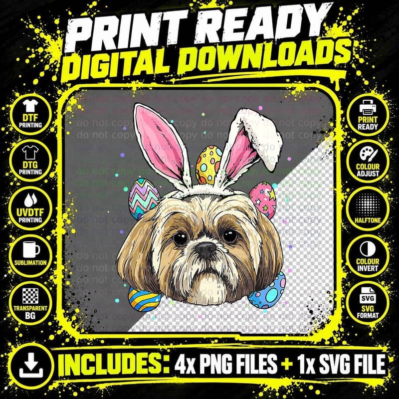 Shih Tzu Easter Bunny Dog Pet Owner Breeder Animal Lover Png SVG Digital Bundle