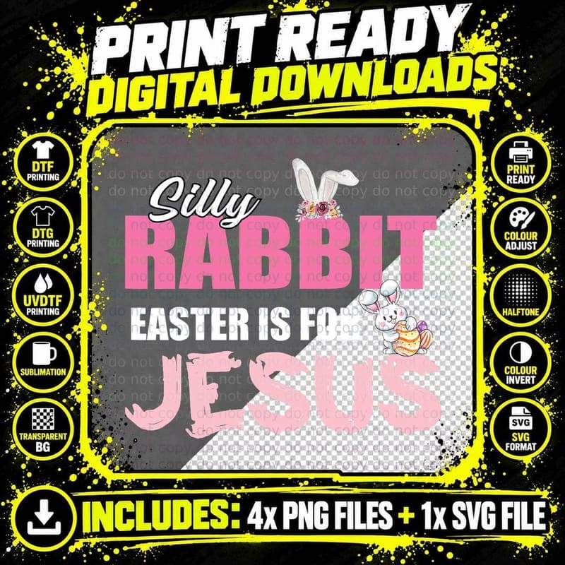 Silly Rabbit Easter Is for Jesus Retro Vintage Easter Png SVG Digital Bundle