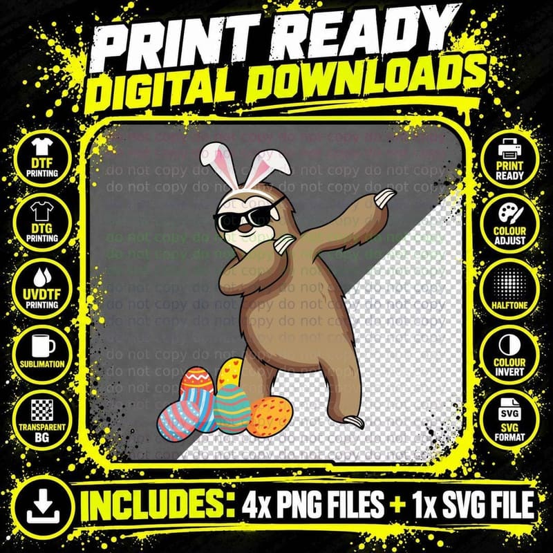 Sloth Dabbing Easter T-Shirt, Easter Themed Png SVG Digital Bundle