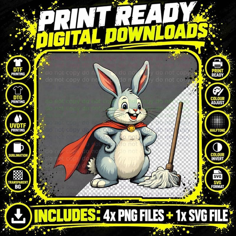 Smiling Dust Bunny Superhero T-Shirt Png SVG Digital Bundle