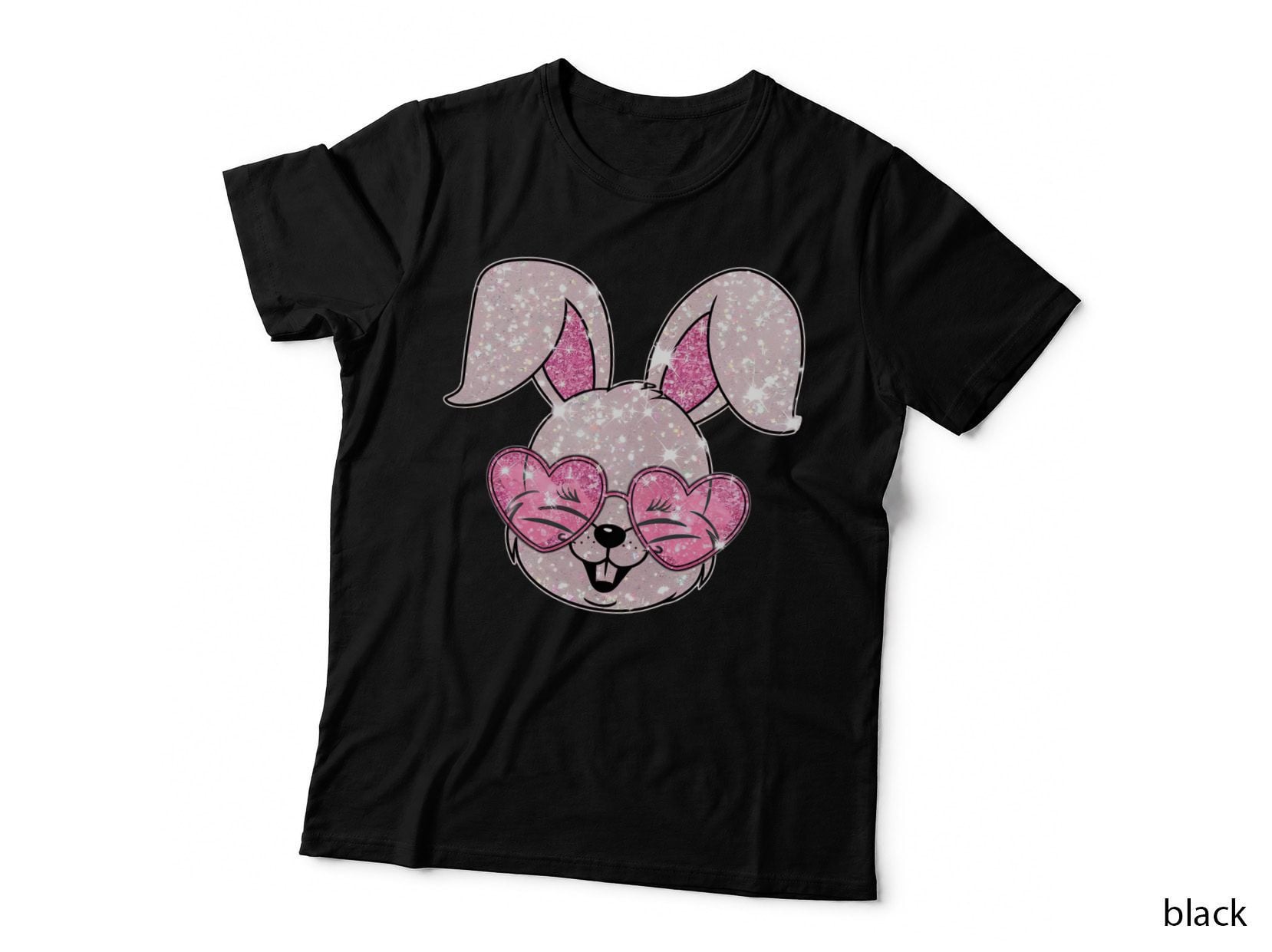 Sparkly Bunny Face with Heart Glasses Easter T-Shirt, Easter Graphic Tee