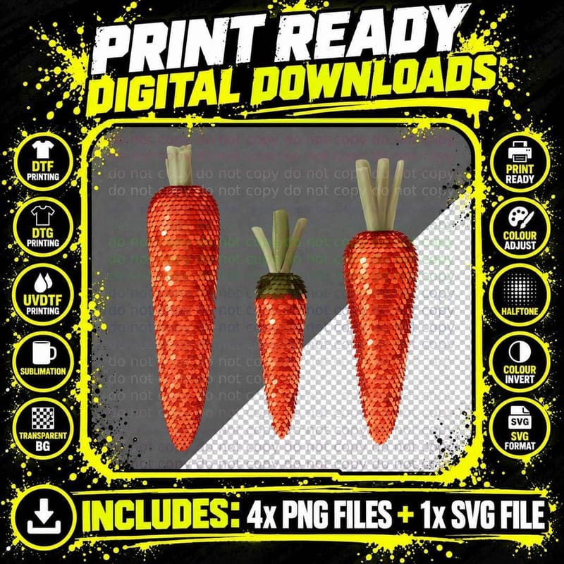 Sparkly Carrot Trio Easter T-Shirt, Easter Graphic Tee Png SVG Digital Bundle