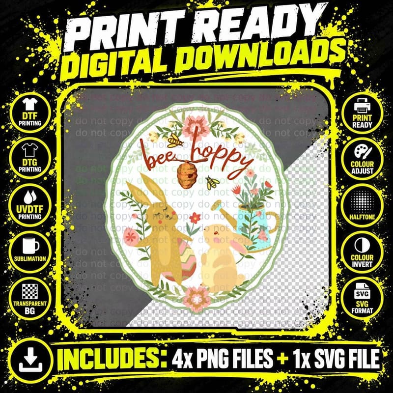 Spring Bee Hoppy Cute Bunny Couple Easter T-Shirt Png SVG Digital Bundle