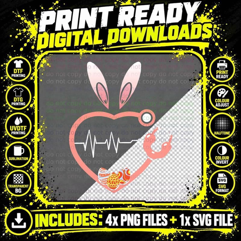 Stethoscope Love Easter Nurse Life Egg Nurse Easter Png SVG Digital Bundle