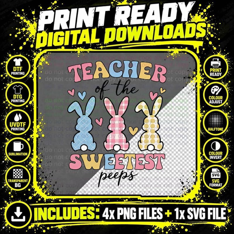 Teacher of the Sweetest Peeps Easter T-Shirt Png SVG Digital Bundle