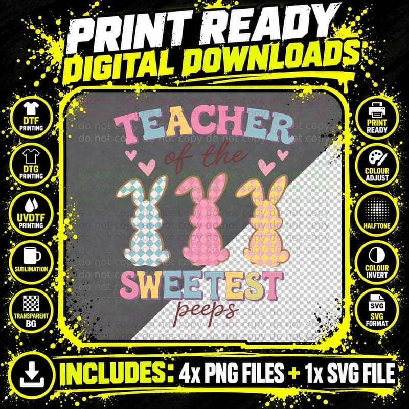 Teacher of the Sweetest Peeps Easter T-Shirt Png SVG Digital Bundle