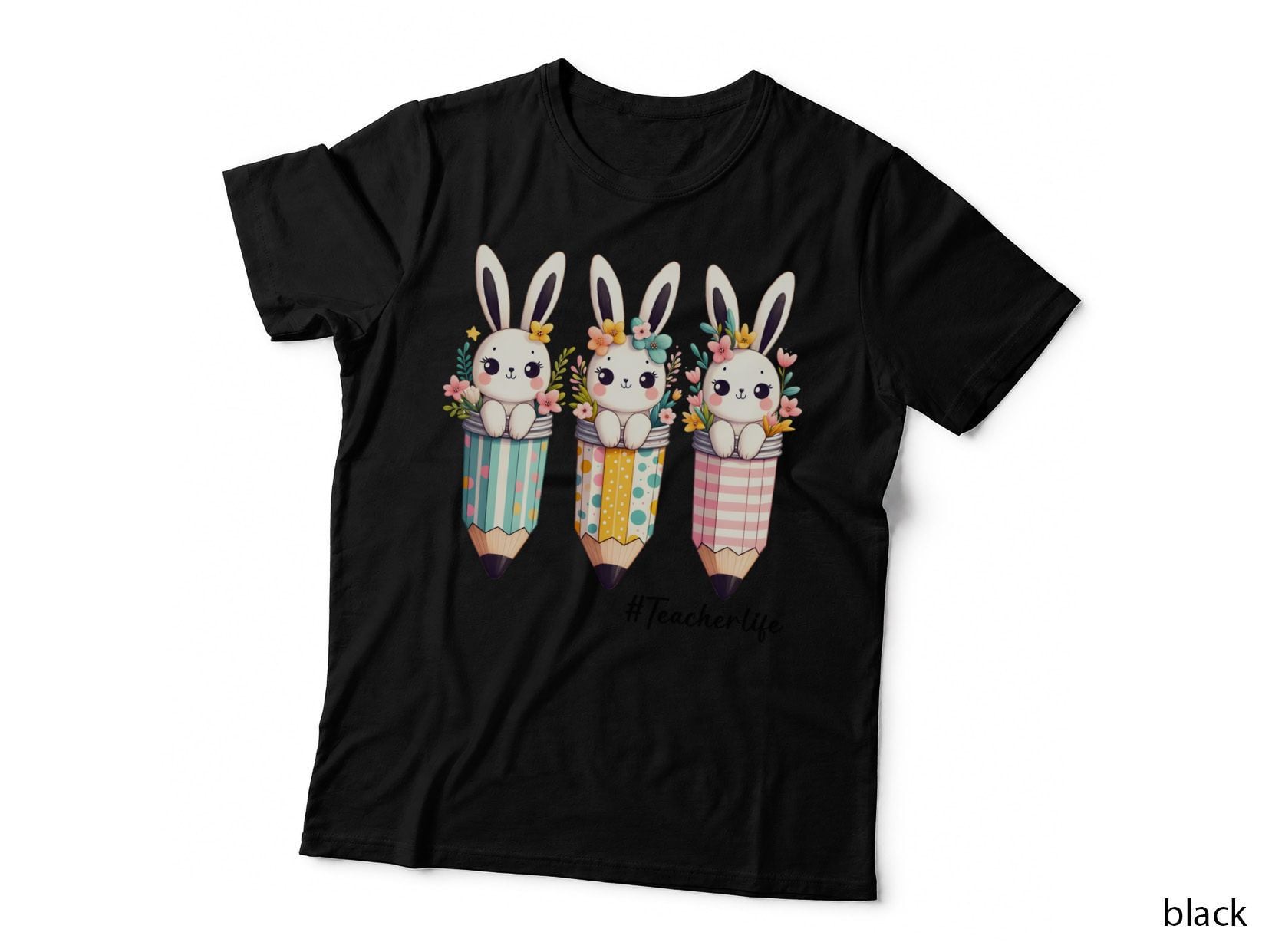 Teacherlife Easter T-Shirt, Adorable Bunnies in Pencils with Graphic Tee