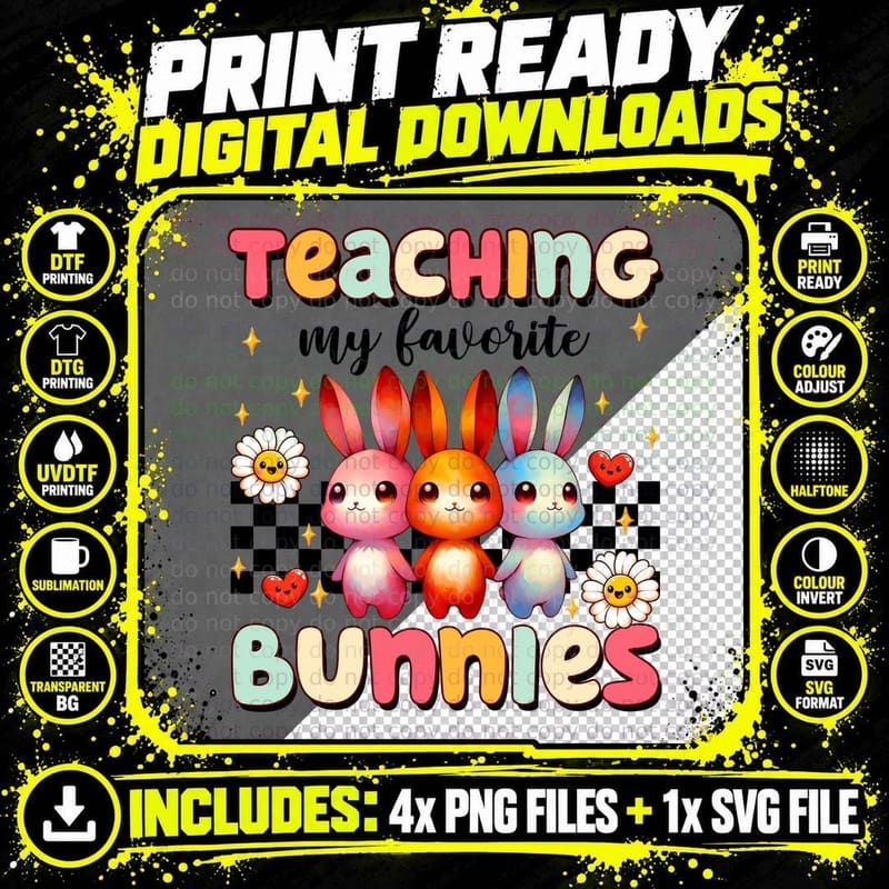 Teaching My Favorite Bunnies Easter T-Shirt Png SVG Digital Bundle