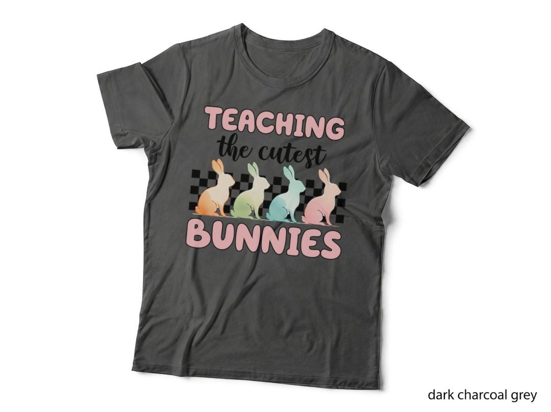 Teaching the Cutest Bunnies Easter T-Shirt, Pastel Bunnies on Checkered Graphic