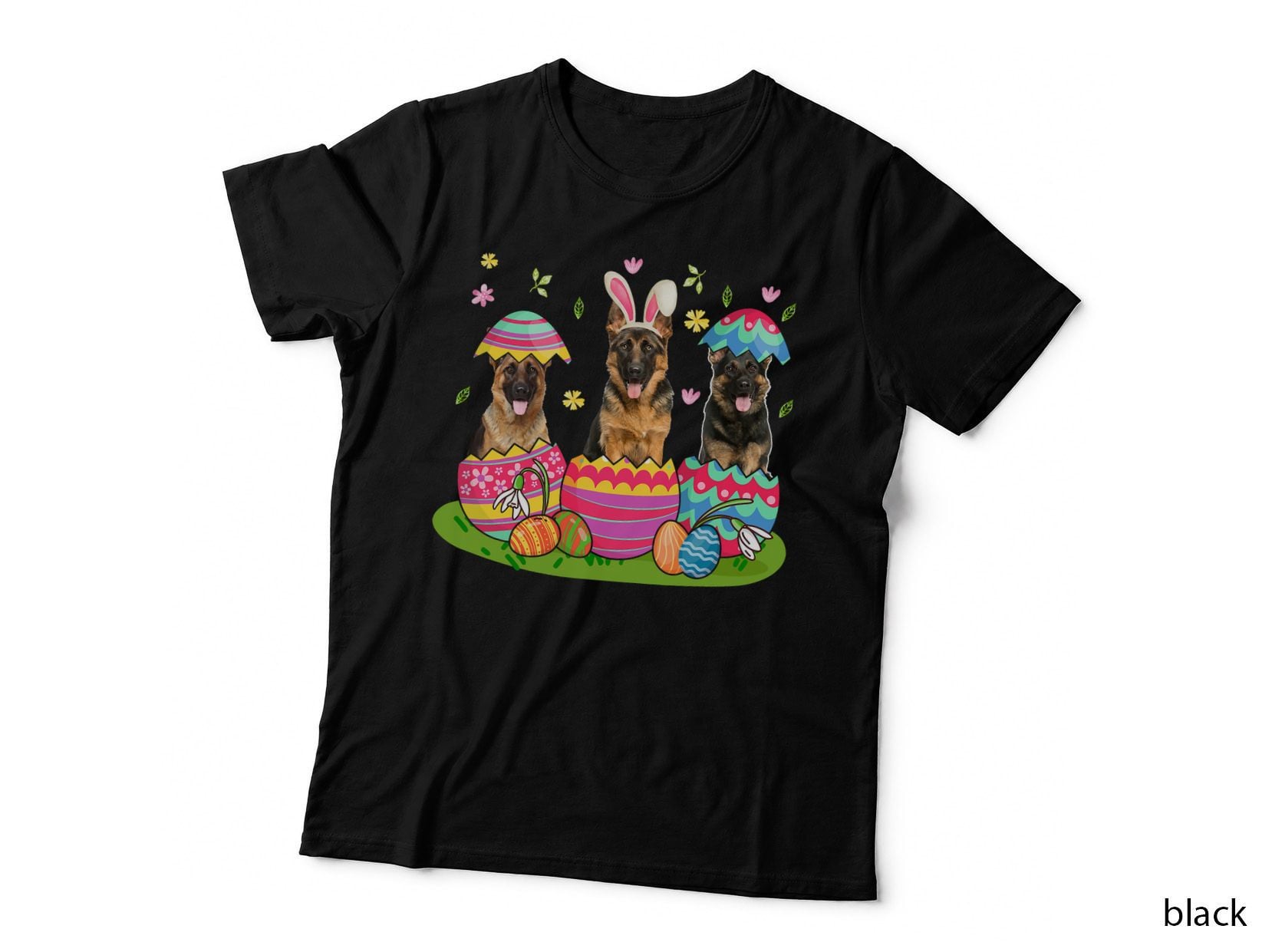 Three Bunny German Shepherd Inside Easter Egg Happy Easter T-Shirt