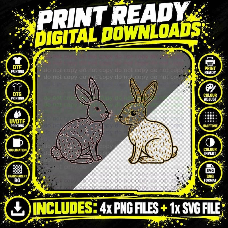 Two Rabbits Facing Each Other Easter T-Shirt Png SVG Digital Bundle