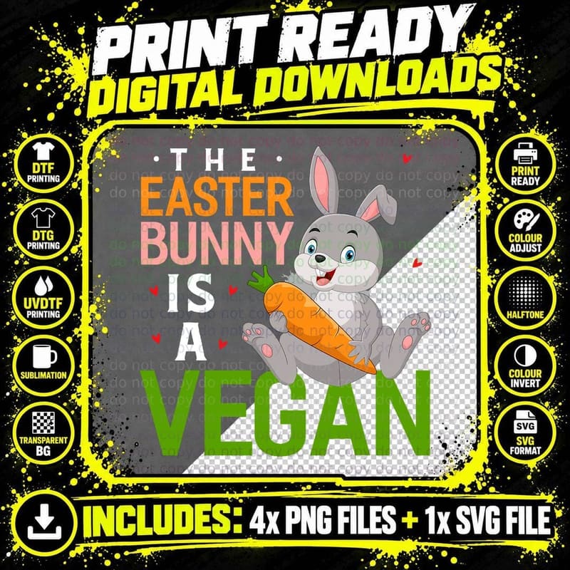 Vegan Easter Bunny Shirt Vegetarian Shirt for Easter Png SVG Digital Bundle