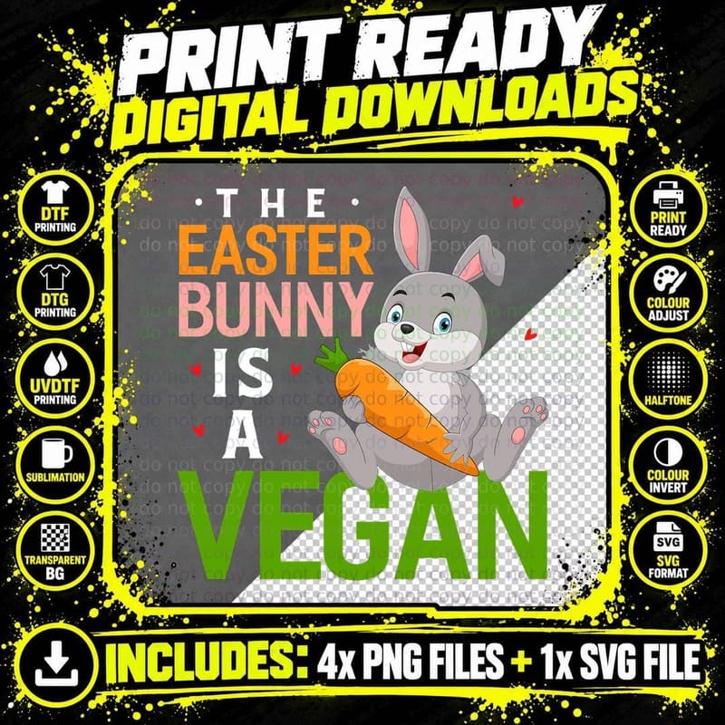 Vegan Easter Bunny T-Shirt, Easter Bunny Design Png SVG Digital Bundle