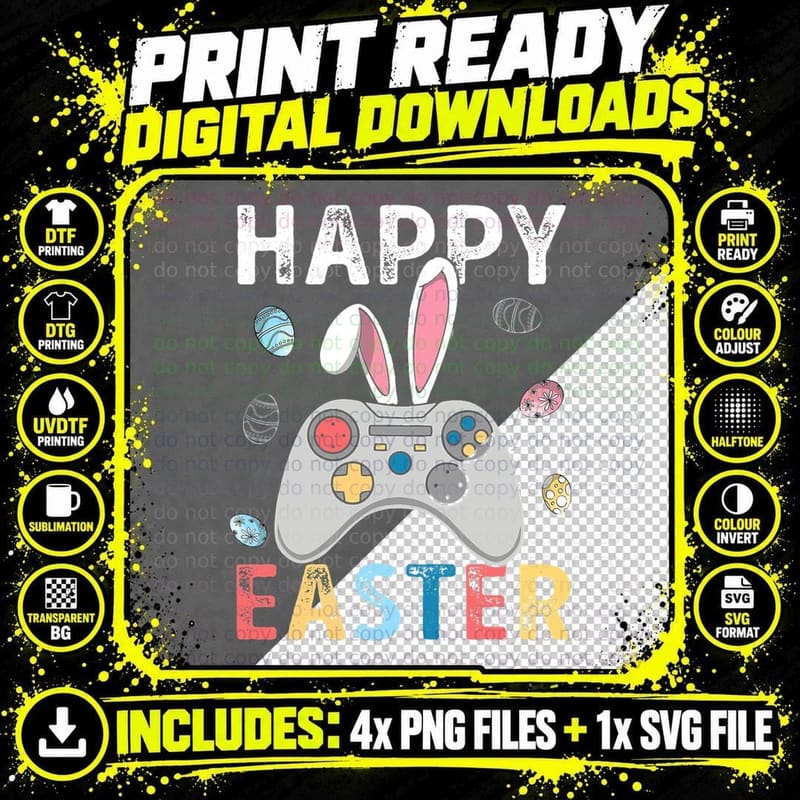 Video Game Easter Bunny Gaming Controller Gamer Boys Png SVG Digital Bundle