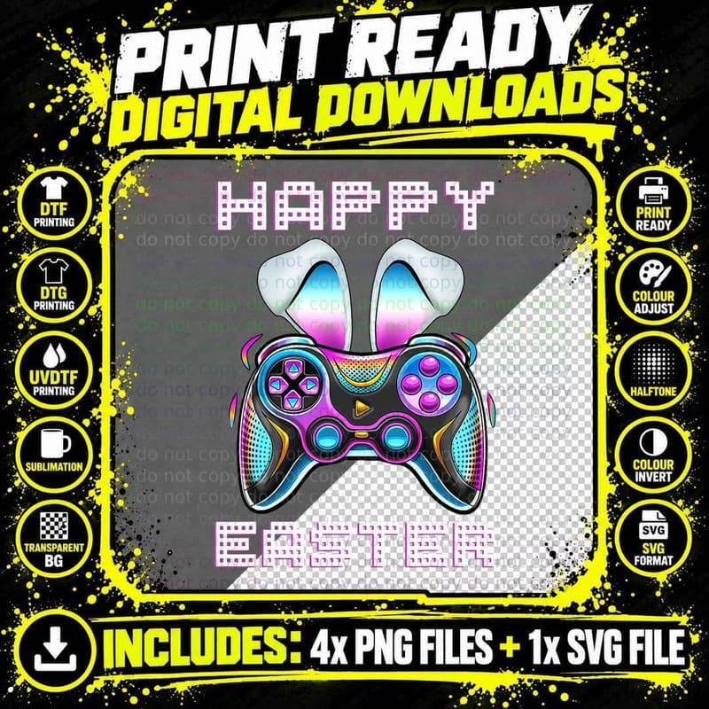 Video Game Easter Bunny Gaming Controller Gamer Boys Png SVG Digital Bundle