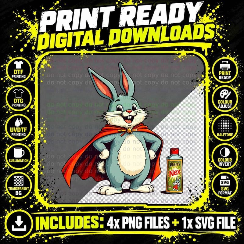 Vintage 50s Superhero Dust Bunny T-Shirt Png SVG Digital Bundle