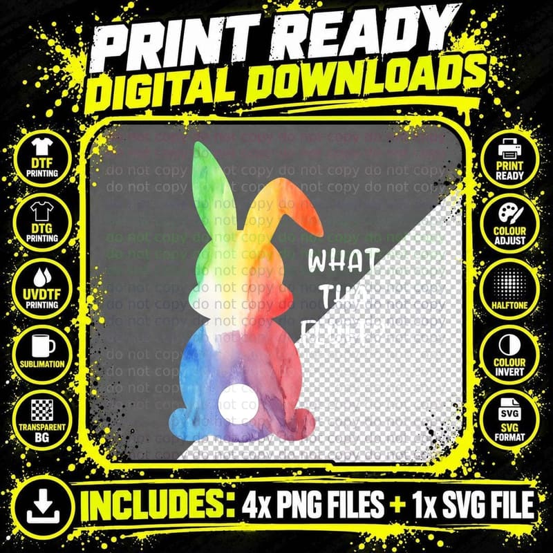 What Tha Fluff Funny Tie Dye Easter Bunny Egg Hunt Adult Png SVG Digital Bundle