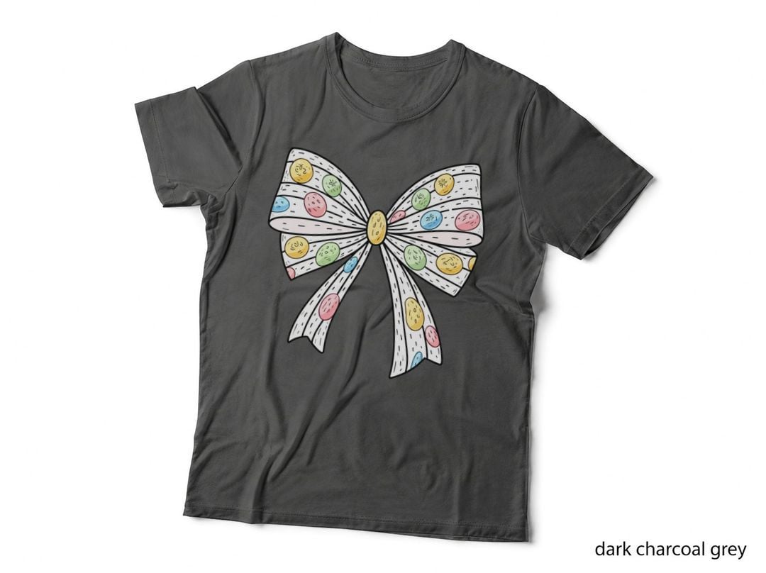 White Bow with Colorful Candies Easter T-Shirt, Easter Graphic Tee