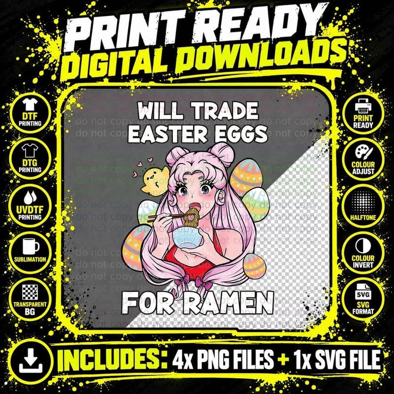 Will Trade Easter Eggs for Ramen - Anime Girl Kawaii Png SVG Digital Bundle
