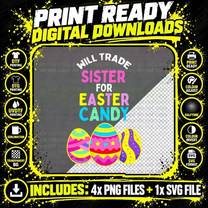 Will Trade Sister for Easter Candy Eggs Cute Kids Boys Png SVG Digital Bundle