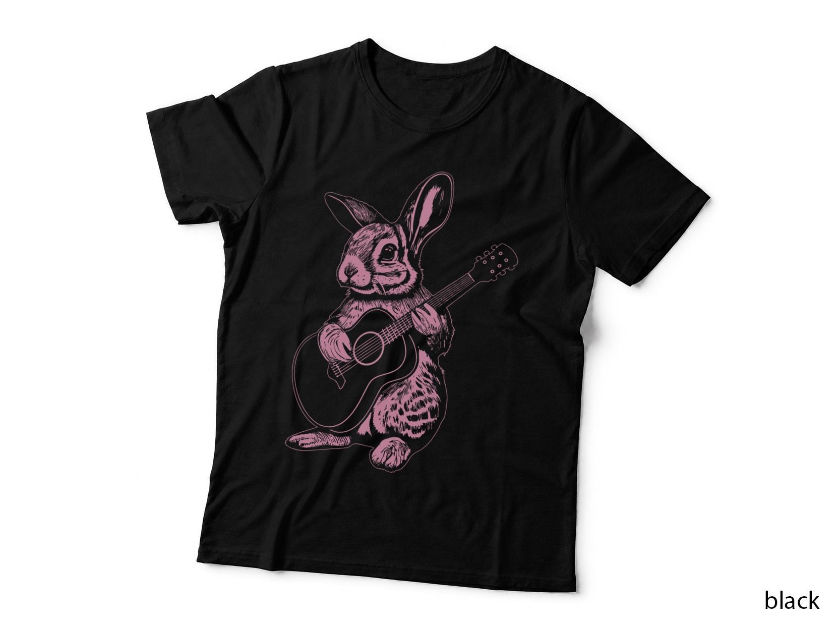 Bunny Playing Acoustic Guitar Easter Rabbit Women, Kids T-Shirt